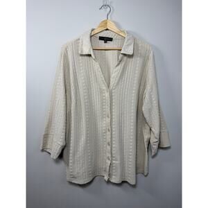 Fred David Women's Button Down Blouse Size 2X Tan Eyelet Boho Neutral Spring